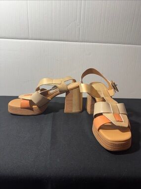 Kork-Ease Tan and Orange Platform Block Heel Sandals